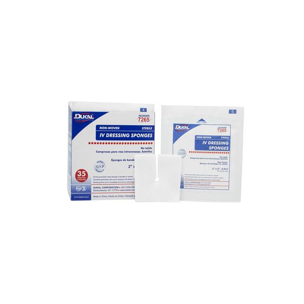 Dukal Corporation Sponge Iv Rayon/Polyester Blend 2X2" 6 Ply Pre-Cut Non-Woven Sterile Lf 70/Box, 20 Bx/Ca - 7265