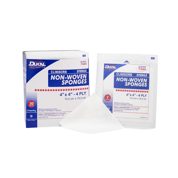 Dukal Corporation Sponge Gauze Clinisorb Rayon/Polyester Blend 4X4" 4 Ply Nwvn Sterile Lf 2X50/Tr, 12 Bx/Ca - 7444