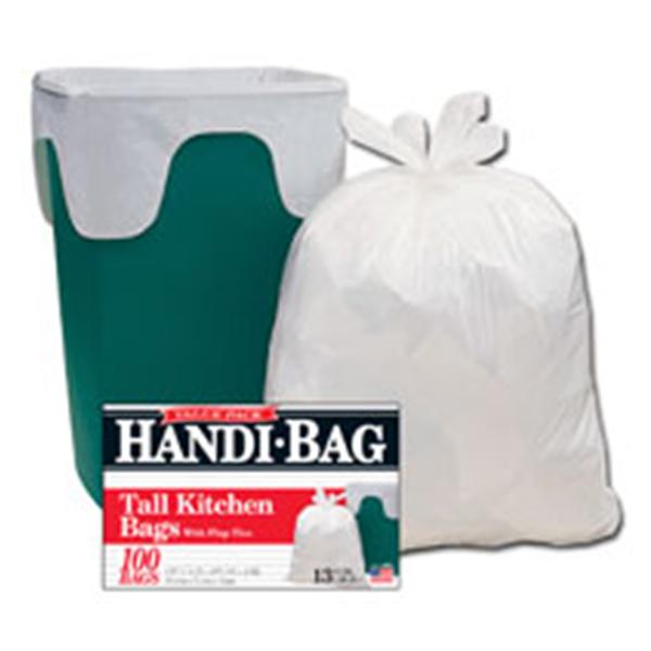 Berry Global Bag Trash Handi-Bag 13Gal Plastic 0-6/10Mil Medium 23-3/4X28" White 100/Box, 6 Bx/Ca - HAB6FK100