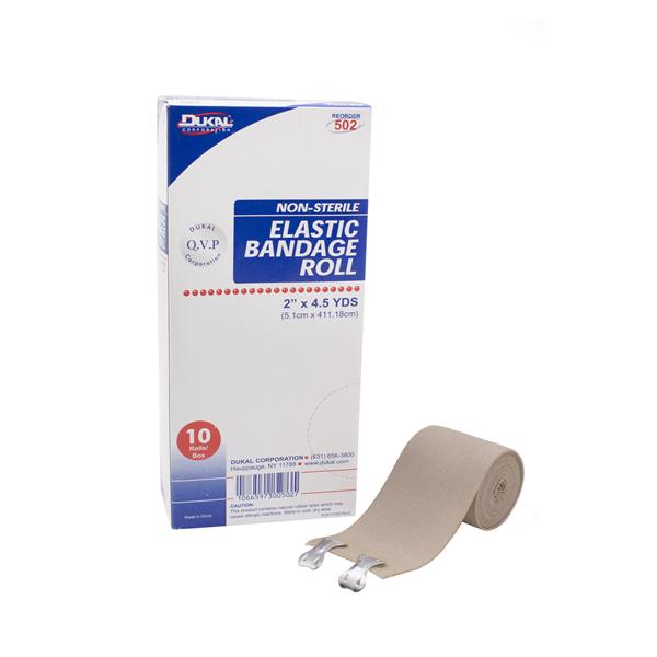 Dukal Corporation Bandage 2"X4.5Yd Stretch Elastic 2 Clip Closure Tan Latex Non-Sterile 10/Bx - 502