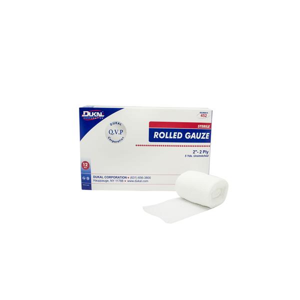 Dukal Corporation Bandage 2"X5Yd Gauze Cotton Roll White Lf Sterile 12/Pk, 8 Pk/Ca - 452