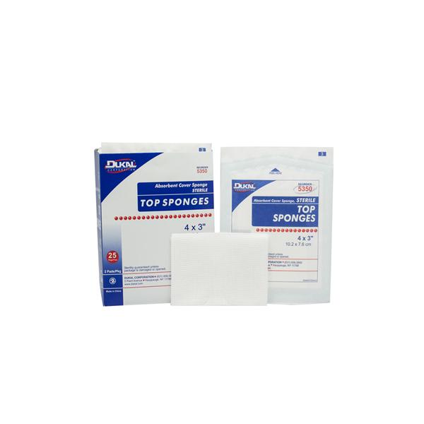 Dukal Corporation Sponge Top Rayon/Polyester Blend 3X4" Clls Lnr/Nwvn Sterile Lf 25/Box, 24 Bx/Ca - 5350