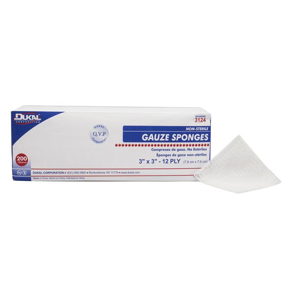Dukal Corporation Sponge Gauze 100% Cotton 3X3" 12 Ply Non-Sterile Lf 200/Bag, 20 Bg/Ca - 3124