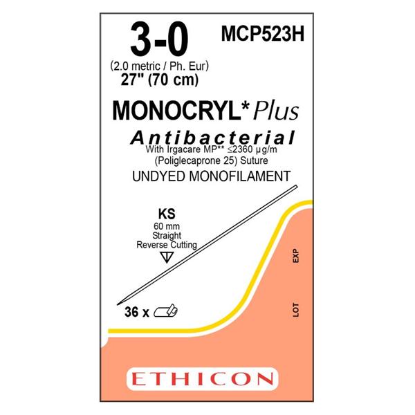Ethicon Inc,a J & J Company Suture 3-0 Tcs/Pcl25 Ks Monocryl Plus Undyed 27" Monofilament 36/Bx - MCP523H