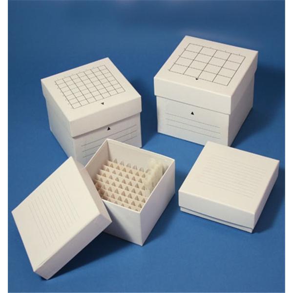 Globe Scientific Freezer Storage Box Cardboard 2X2" Lid White With Dividers Ea - 3092