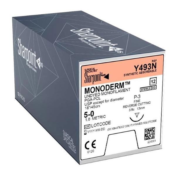 Look/Div Surgical Specialties Suture 5-0 Glycolide Dsm13 Monoderm Undyed 18" Monofilament 12/Bx - Y493N