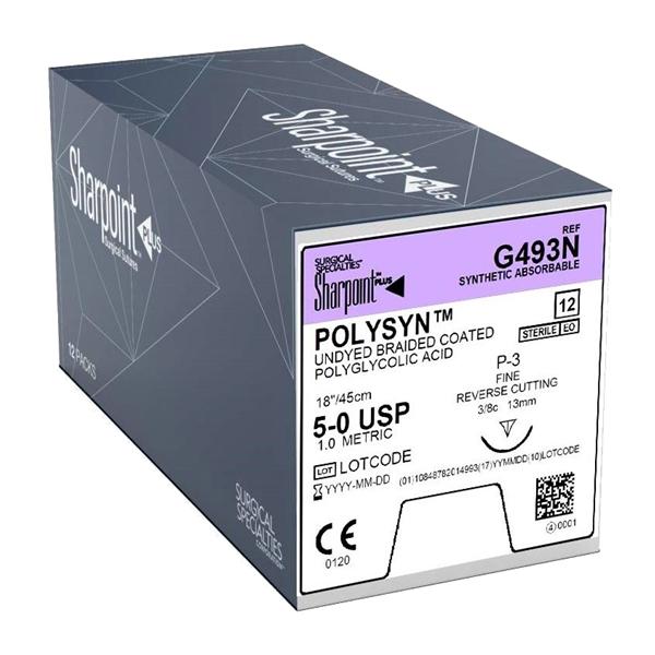 Look/Div Surgical Specialties Suture 5-0 Polyglycolic Acid Dsm13 Sharpoint Plus Undyed 18" Braid 12/Bx - G493N