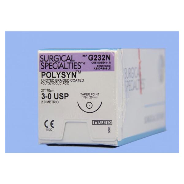 Look/Div Surgical Specialties Suture 3-0 Polyglycolic Acid T-5 Polysyn Undyed 27" Braid 12/Bx - G232N