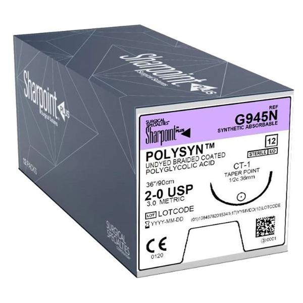 Look/Div Surgical Specialties Suture 2-0 Polyglycolic Acid Hr-36 Polysyn Undyed 36" Braid 12/Bx - G945N
