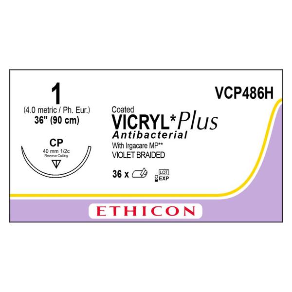 Ethicon Inc,a J & J Company Suture 1-0 Tcs/Pg910 Cp Coated Vicryl Plus Violet 36" Braid 36/Bx - VCP486H