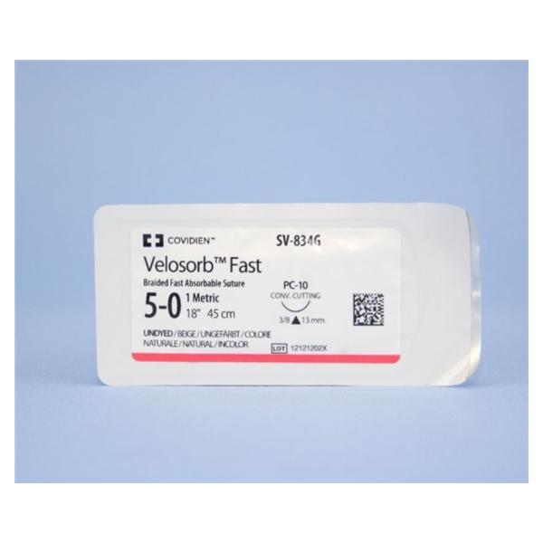 Medtronic MITG-Covidien Suture 5-0 Glycolide/Lactide Pc-10 Velosorb Fast Undyed 18" Braid 12/Ca - SV834G