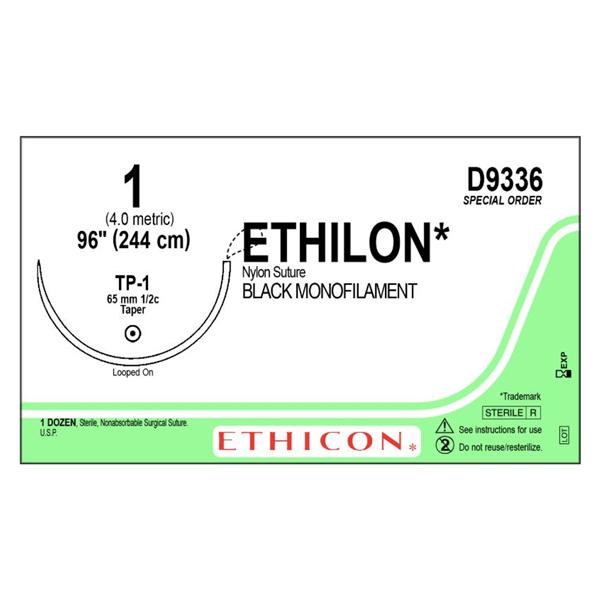 Ethicon Inc,a J & J Company Suture 1-0 Nylon Tp-1 Ethilon Black 96" Monofilament 12/Bx - D9336