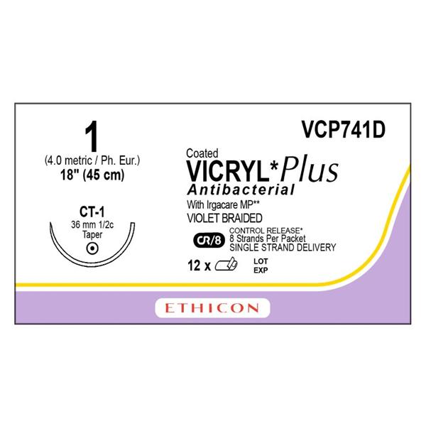Ethicon Inc,a J & J Company Suture 1-0 Tcs/Pg910 Ct-1 Coated Vicryl Plus Violet 18" Braid 12/Bx - VCP741D