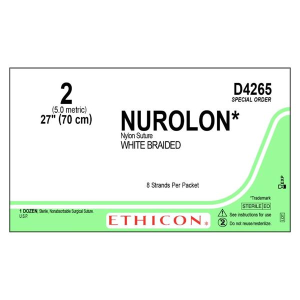 Ethicon Inc,a J & J Company Suture 2 Nylon No Needle Nurolon White 27" Braid 12/Bx - D4265
