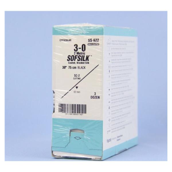 Medtronic MITG-Covidien Suture 3-0 Silk Sc-2 Sofsilk Black 30" Braid 36/Ca - SS622
