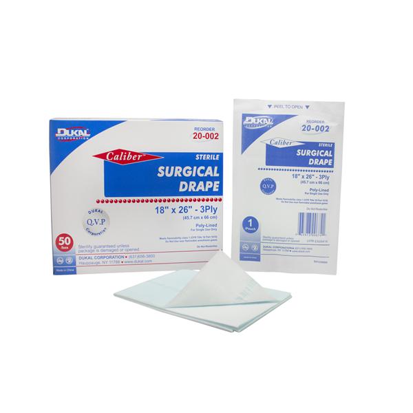 Dukal Corporation Drape Surgical Caliber Non-Fenestrated 18X26" 3-Ply Sterile 300/Ca - 20-002