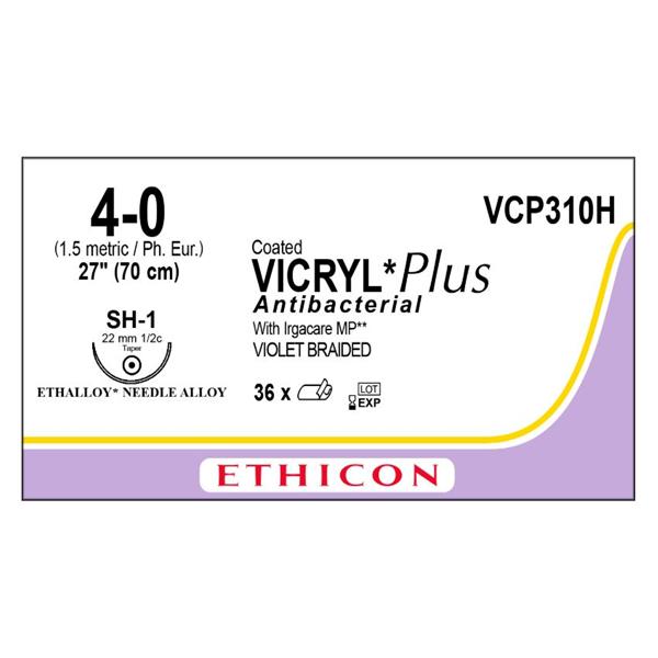 Ethicon Inc,a J & J Company Suture 4-0 Tcs/Pg910 Sh-1 Coated Vicryl Plus Violet 27" Braid 36/Bx - VCP310H