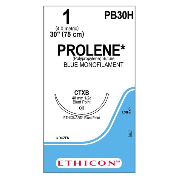 Ethicon Inc,a J & J Company Suture 1 Polypropylene Ctxb Prolene Blue 1X30" Monofilament 36/Bx - PB30H