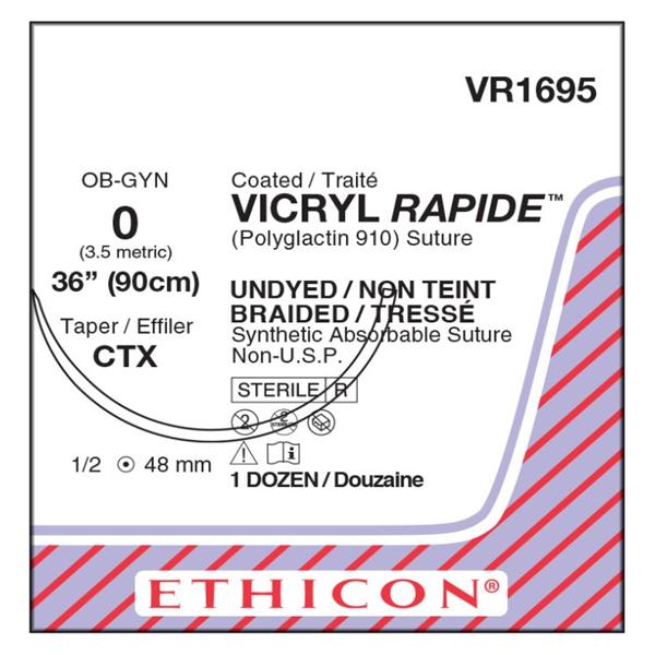 Ethicon Inc,a J & J Company Suture 0 Polyglactin 910 Ctx Vicryl Rapide Undyed 36" Braid 12/Bx - VR1695