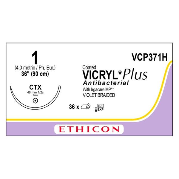 Ethicon Inc,a J & J Company Suture 1 Triclosan/Polyglactin 910 Ctx Coated Vicryl Plus Violet 36" Braid 12/Bx - VCP371H