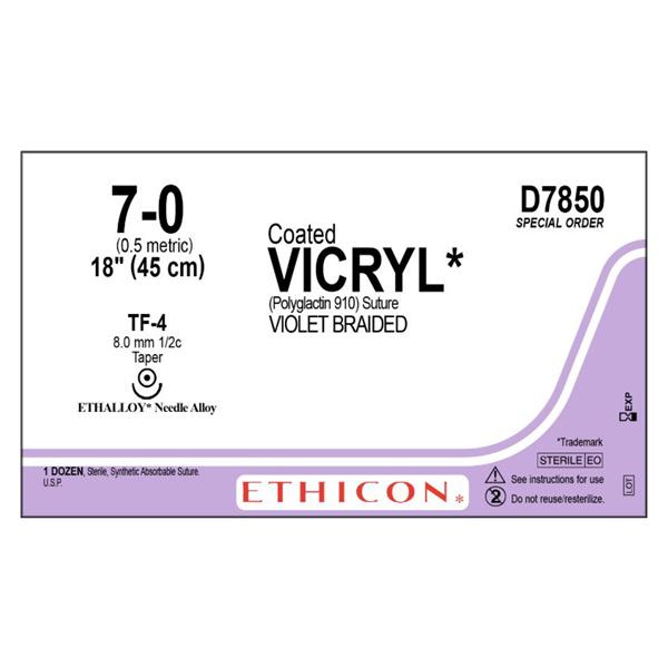Ethicon Inc,a J & J Company Suture 7-0 Polyglactin 910 Tf-4 Coated Vicryl Violet 18" Braid 12/Bx - D7850