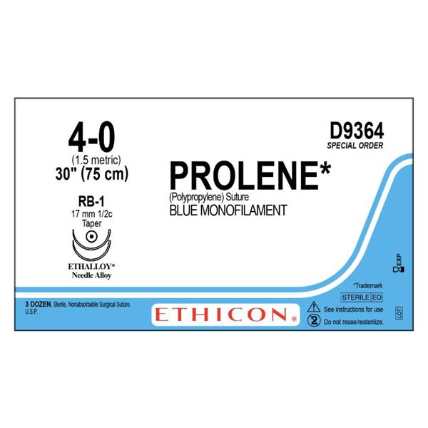 Ethicon Inc,a J & J Company Suture 4-01 Polypropylene Rb-1 Prolene Blue 30" Double Arm Monofilament 36/Bx - D9364
