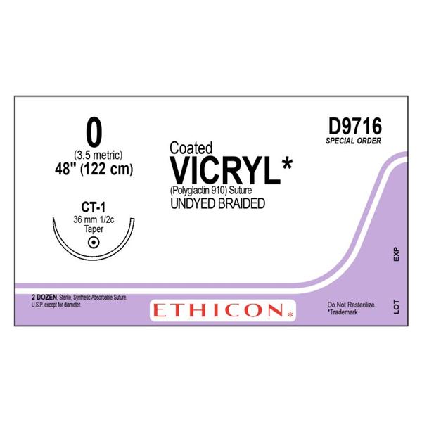 Ethicon Inc,a J & J Company Suture 0 Polyglactin 910 Ct-1 Coated Vicryl Undyed 1X48" Braid 12/Bx - D9716
