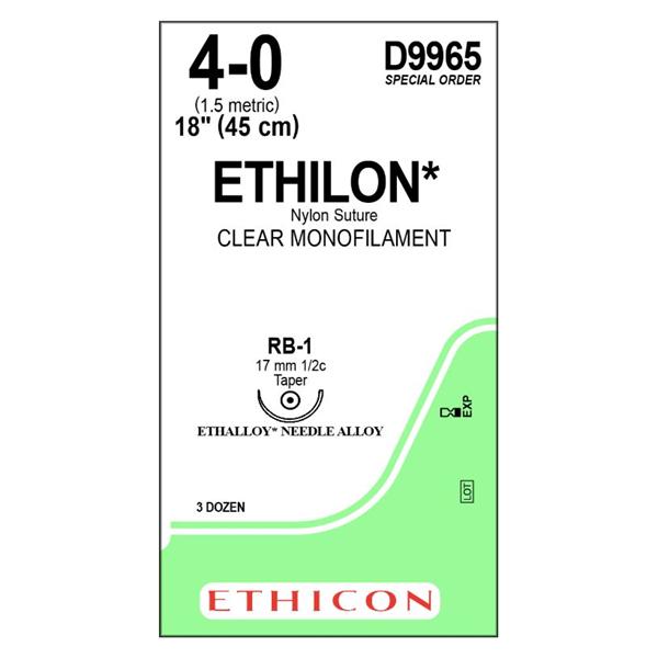 Ethicon Inc,a J & J Company Suture 4-0 Nylon Rb-1 Ethilon Undyed 1X18" Monofilament 36/Bx - D9965