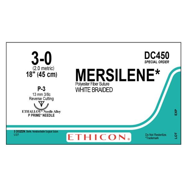 Ethicon Inc,a J & J Company Suture 3-0 Polyester P-3 Mersilene White 1X18" Braid 36/Bx - DC450