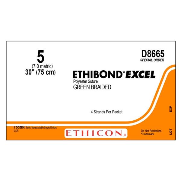 Ethicon Inc,a J & J Company Suture 5 Coated Polyester No Needle Ethibond Excel Green 30" Braid 12/Bx - D8665
