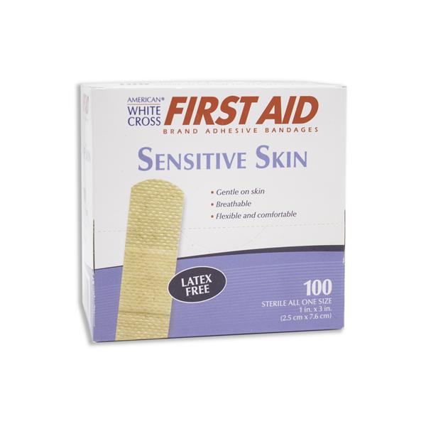 Dukal Corporation Bandage Sensitive Skin Fabric American White Cross 1X3" White 100/Box, 1 Bx/Ca - 89115