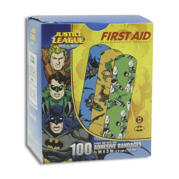 Dukal Corporation Bandage Plastic Stat Strip 3/4X3" Batman/Green Lantern/Aquaman Lf 100/Box, 12 Bx/Ca - 10791