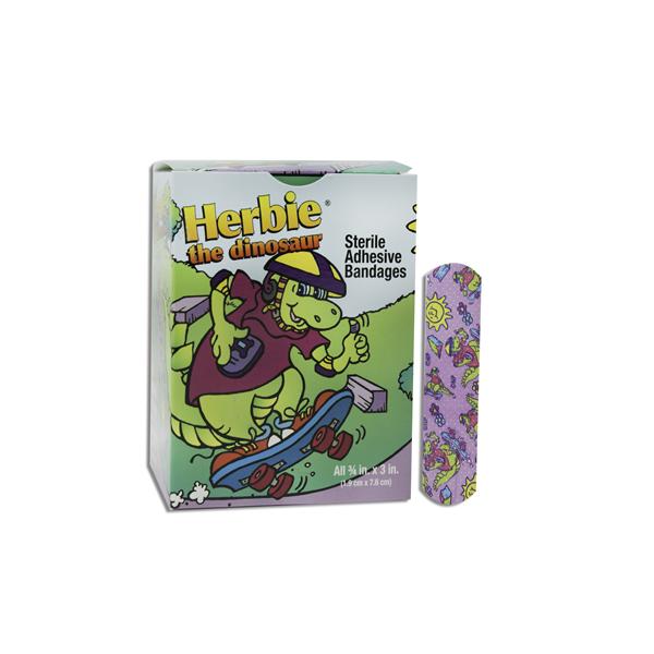 Dukal Corporation Bandage Adhesive Plastic 3/4X3" Herbie The Dinosaur 100/Box, 12 Bx/Ca - 15601