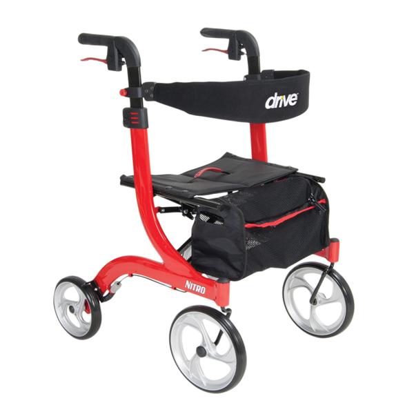 Drive Medical Designs Rollator Wlkr Nitro 300Lb Blk 10 Frnt/8 Bck Whl 27.75X23X33.5-38.25" Psh Btn Ea - RTL10266BK