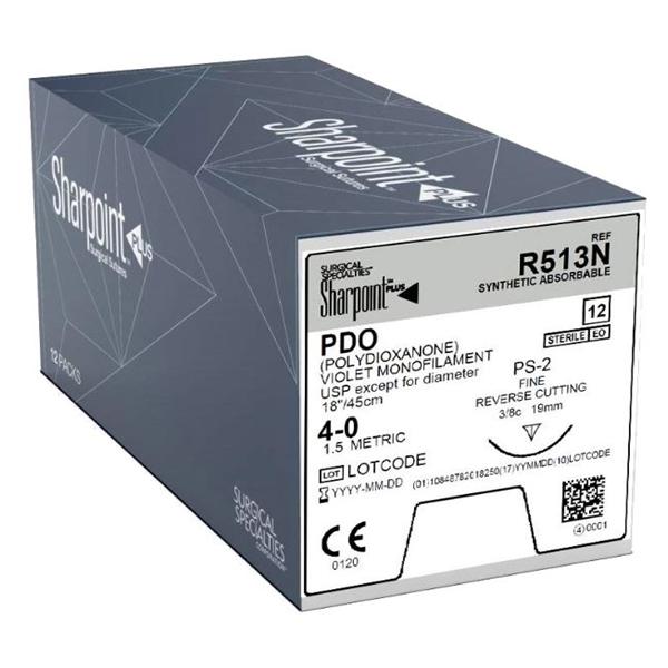 Look/Div Surgical Specialties Suture 4-0 Polydioxanone Violet 18" Monofilament 12/Bx - R513N