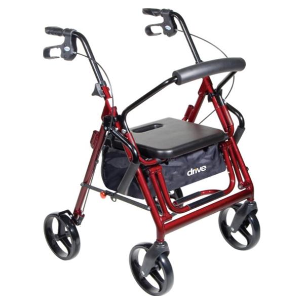 Drive Medical Designs Rollator Trnsprt Chr Duet 300Lb Blu 8"Cstr 26X25.5X31.5-37" Sfty Lk Rls Adlt Ea - 795B