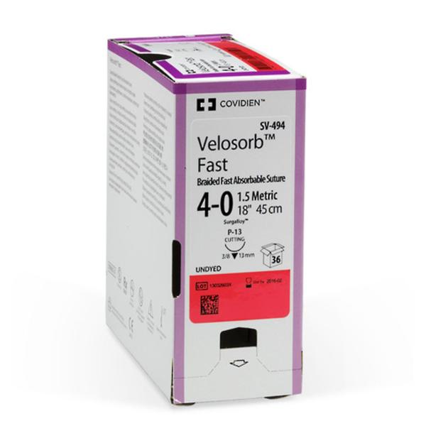 Medtronic MITG-Covidien Suture 4-0 Polyglycolic Acid P-12 Velosorb Fast Undyed 18" 12/Ca - SV496G