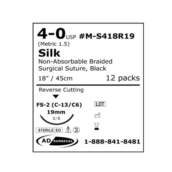 AD Surgical Suture 4-0 Silk Unify 18" 12/Bx - M-S418R19
