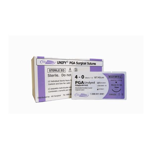 AD Surgical Suture 5-0 Polyglycolic Acid Fs-2 Unify Undyed 18" Braid 12/Bx - M-G518R19-U