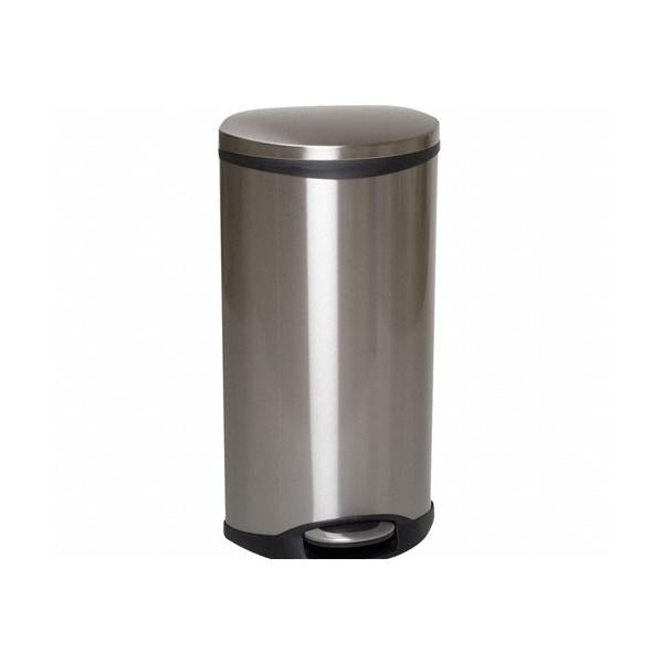 Grainger Can Trash Ss/Stn 8Gal Step-On Pedal Flat Lid Decorative Silver Oval Ea - 6ZCL1