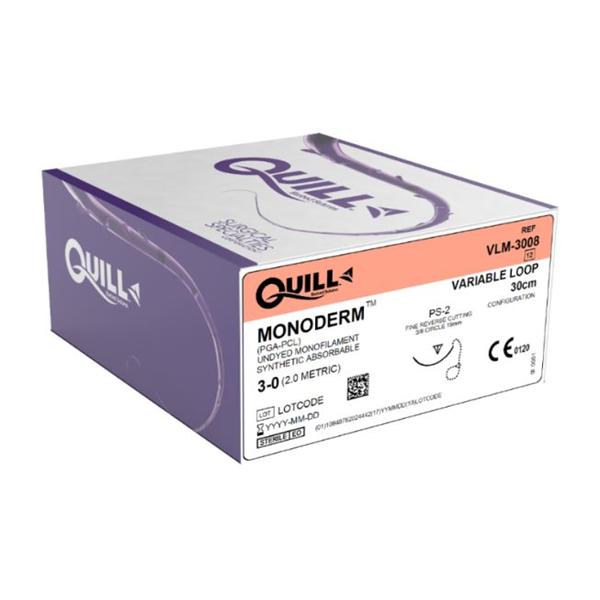 Look/Div Surgical Specialties Suture 3-0 Polyglycolic Acid Ps-2 Quill Monoderm Undyed 30Cm Monofilament 12/Bx - VLM-3008