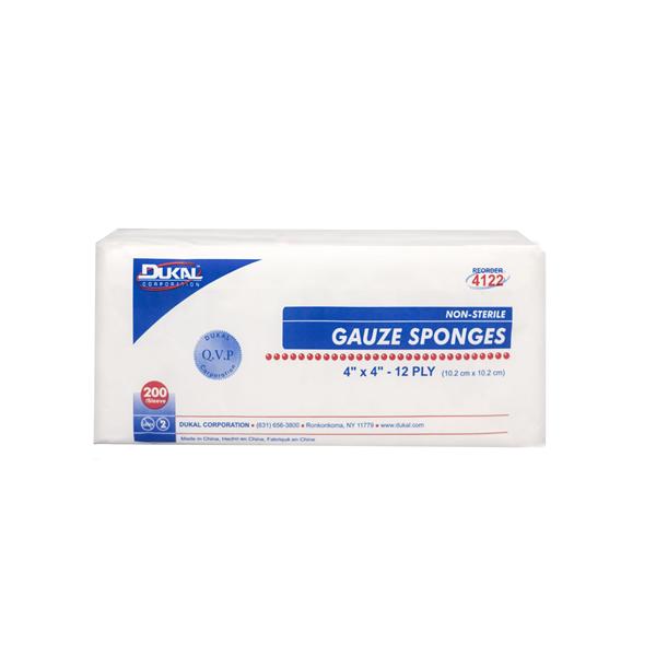 Dukal Corporation Gauze Sponge 100% Woven Cotton 4X4" 12 Ply Non-Sterile 200/Bag, 10 Bg/Ca - 4122