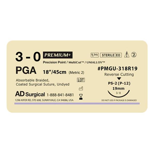 AD Surgical Suture 3-0 Pga P-12 Undyed 18" 12/Bx - PMGU-318R19