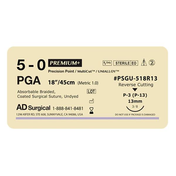 AD Surgical Suture 5-0 Pga P-13 Undyed 18" 12/Bx - PSGU-518R13