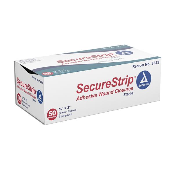 Dynarex Corporation Strip Wound Closure Secure Strip 1/4X3" Porous White 3/Pouch X50 3X50/Bx, 4 Bx/Ca - 3523