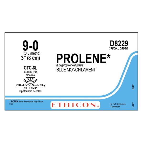 Ethicon Inc,a J & J Company Suture 9-0 Pp Ctc-6L/Ctc-6L Prolene Blue 1X3" Double Arm Monofilament 12/Bx - D8229