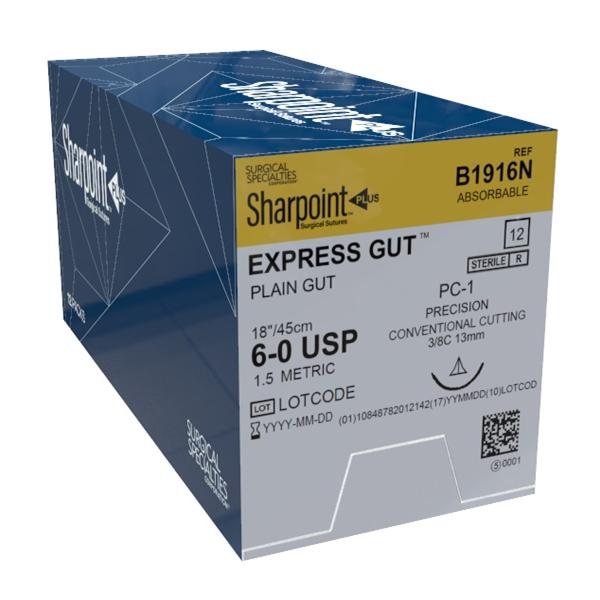 Look/Div Surgical Specialties Suture 6-0 Plain Gut Pc-1 Sharpoint Plus Undyed 18" 12/Bx - B1916N