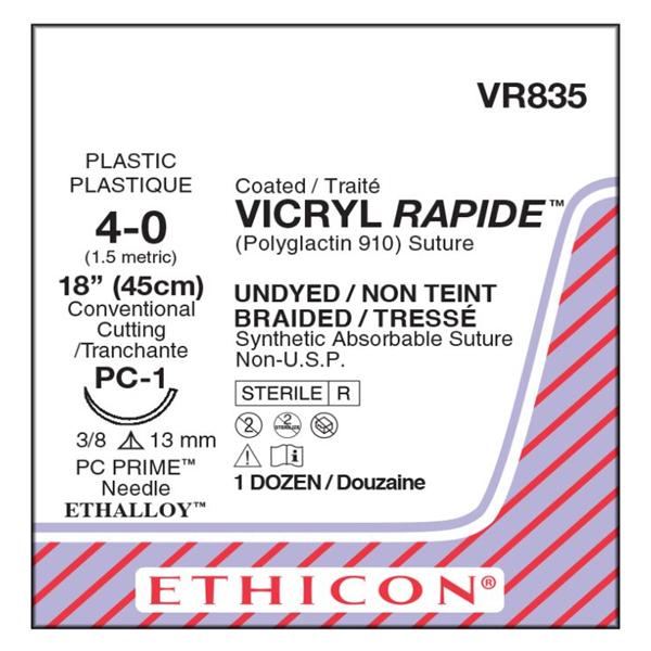 Ethicon Inc,a J & J Company Suture 4-0 Polyglactin 910 Pc-1 Vicryl Rapide Undyed 1X18" Braid 12/Bx - VR835