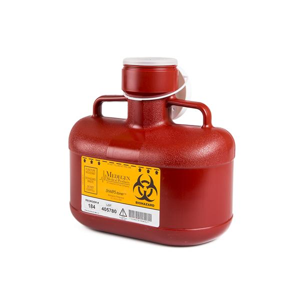 Medegen Medical Products, Container Sharps 4.8Qt Small Polypropylene Locking Cap Red/Black Ea, 12 Ea/Ca - 184