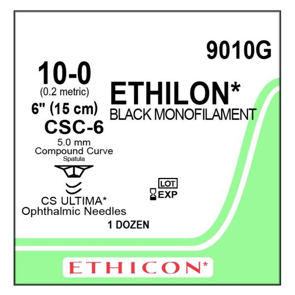 Ethicon Inc,a J & J Company Suture 10-0 Nylon Cs-C-6/Cs-C-6 Ethilon Black 1X6" Double Arm Monofilament 12/Bx - 9010G